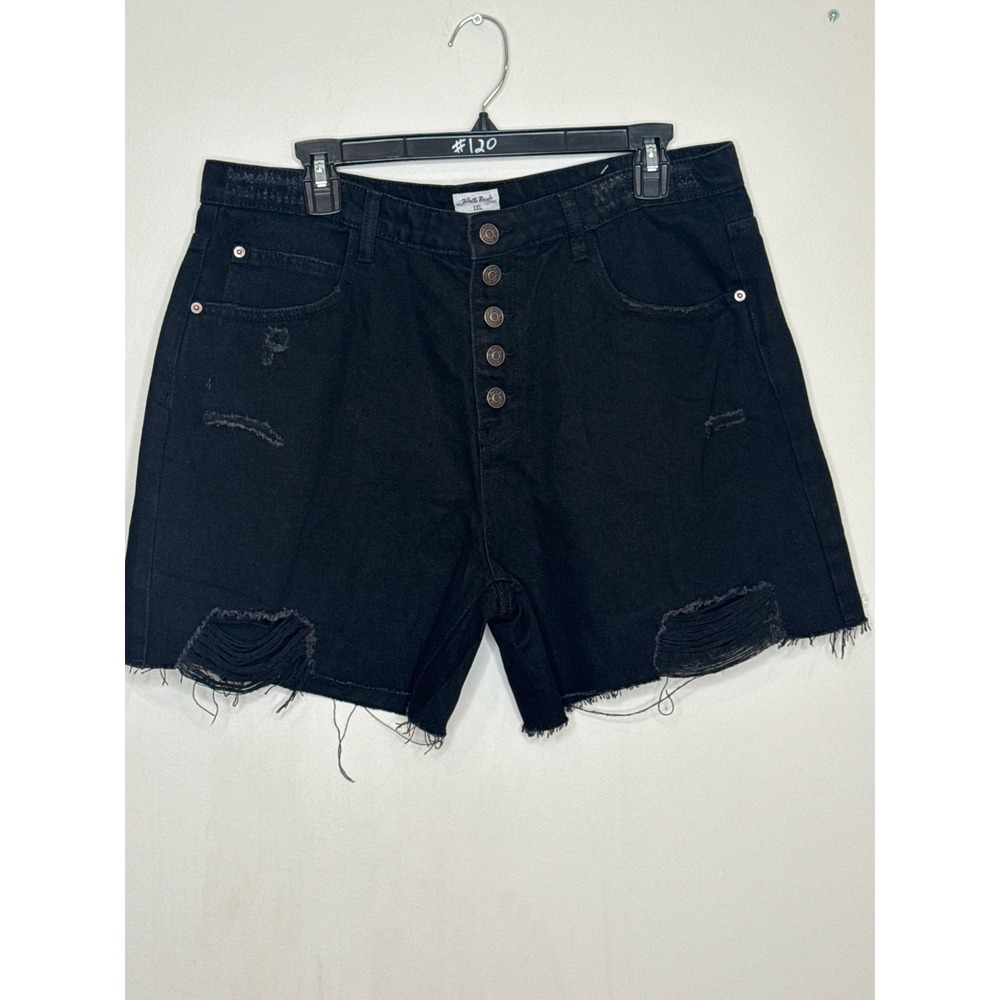 White Birch Womens Black Distressed Denim Shorts Button Fly Raw Hem 1XL